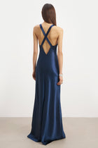 Crushed Satin Cross Back Gown - Navy