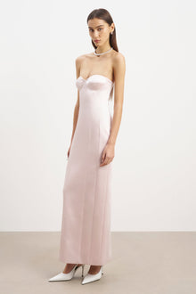 Satin Column Corset Maxi Dress - Blush