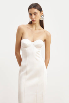 Satin Column Corset Maxi Dress - Cream