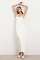 Satin Column Corset Maxi Dress - Cream