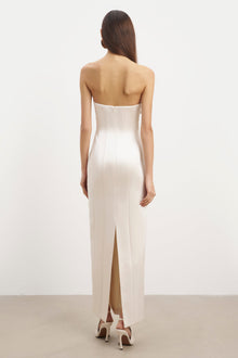Satin Column Corset Maxi Dress - Cream