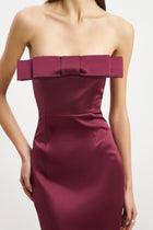 Satin Column Maxi Dress with Bow Detail - Mulberry