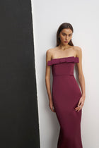 Satin Column Maxi Dress with Bow Detail - Mulberry