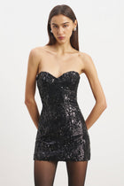 Sequin Column Corset Mini Dress - Black