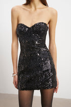 Sequin Column Corset Mini Dress - Black