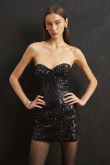 Sequin Column Corset Mini Dress - Black