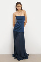 Satin Structured Bodice Gown - Navy