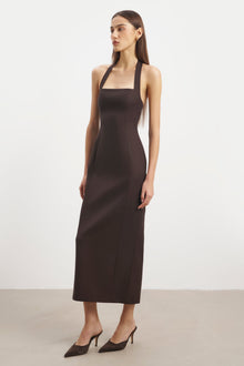 Tailored Halter Midi Dress - Carob