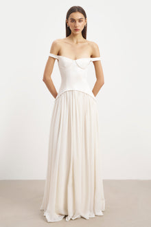 Satin Corset Off Shoulder Gown - Cream