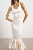 Satin Bubble Hem Midi Dress - Cream