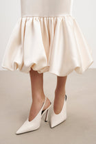 Satin Bubble Hem Midi Dress - Cream