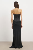 Satin Corset Gown with Draped Hip - Black