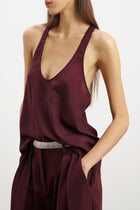 Sheer Plunge U Neck Tank Top - Mulberry