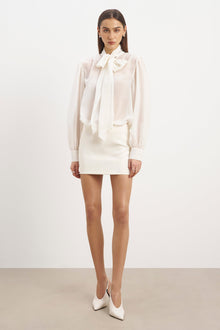 Sheer Chiffon Tie Neck Blouse - Cream