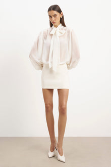 Sheer Chiffon Tie Neck Blouse - Cream