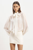 Sheer Chiffon Tie Neck Blouse - Cream