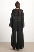 Sheer Chiffon Cape Blouse - Black