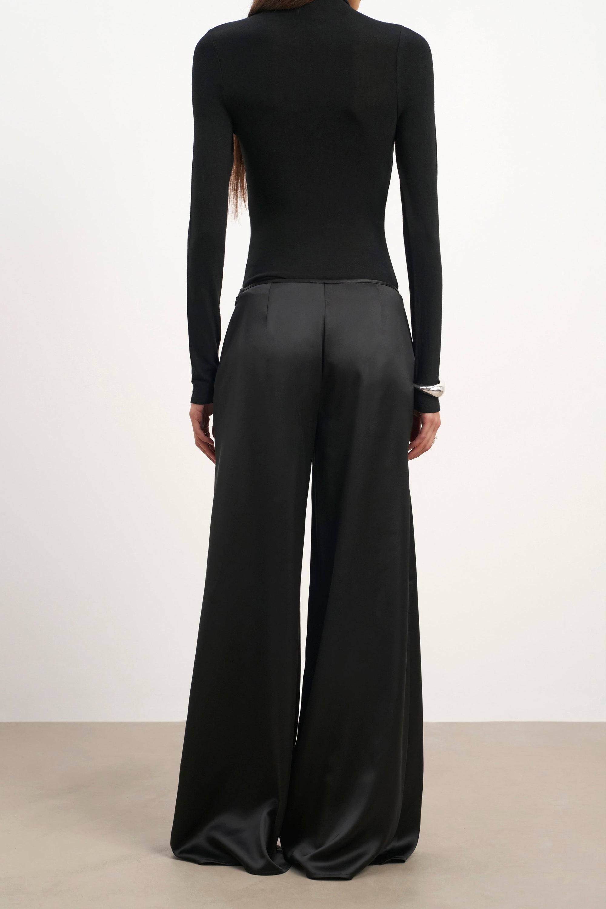 Formal Satin Ultra Wide Leg Trousers - Black