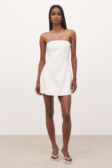 Strapless Linen A Line Mini Dress - White