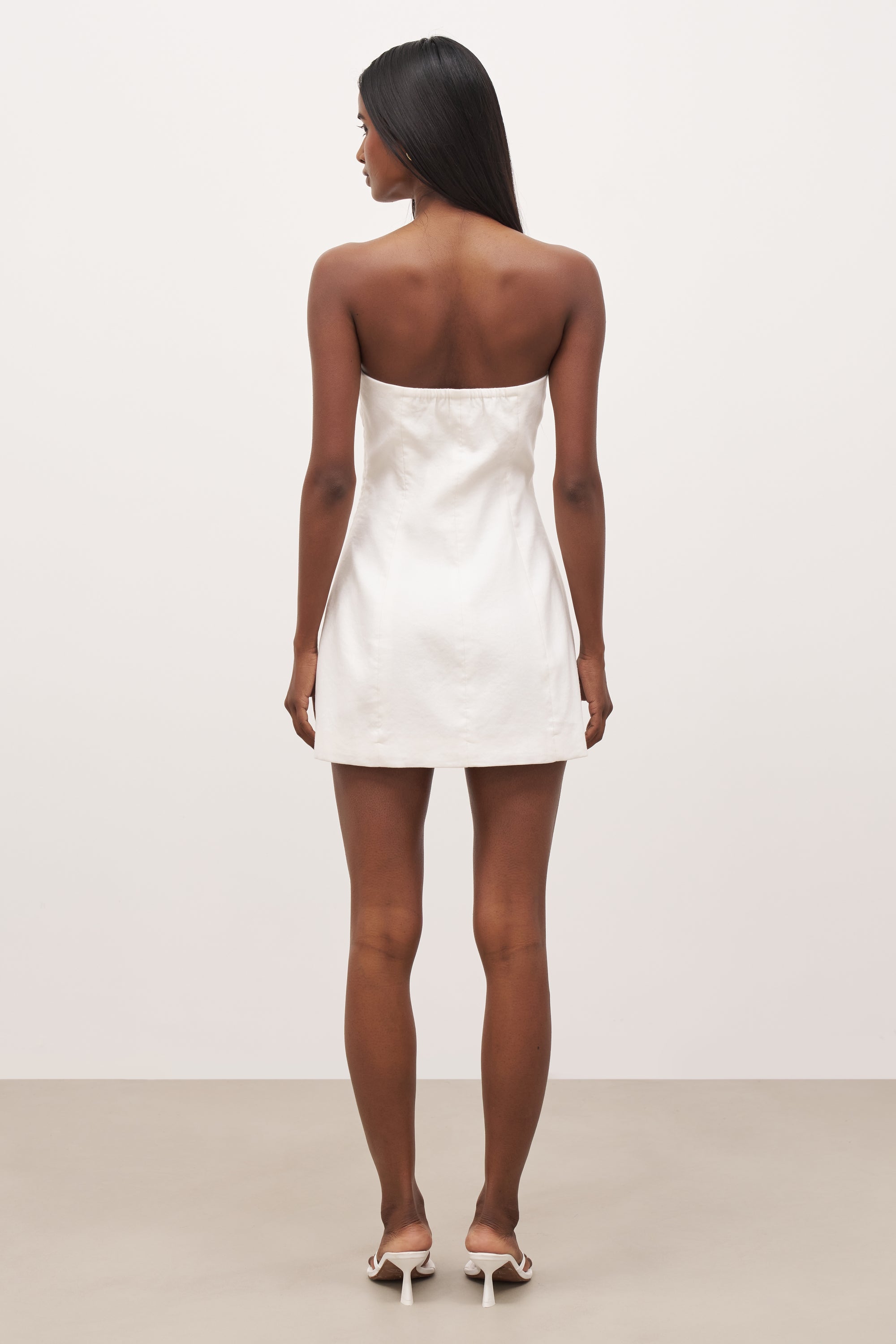 Strapless Linen A Line Mini Dress - White