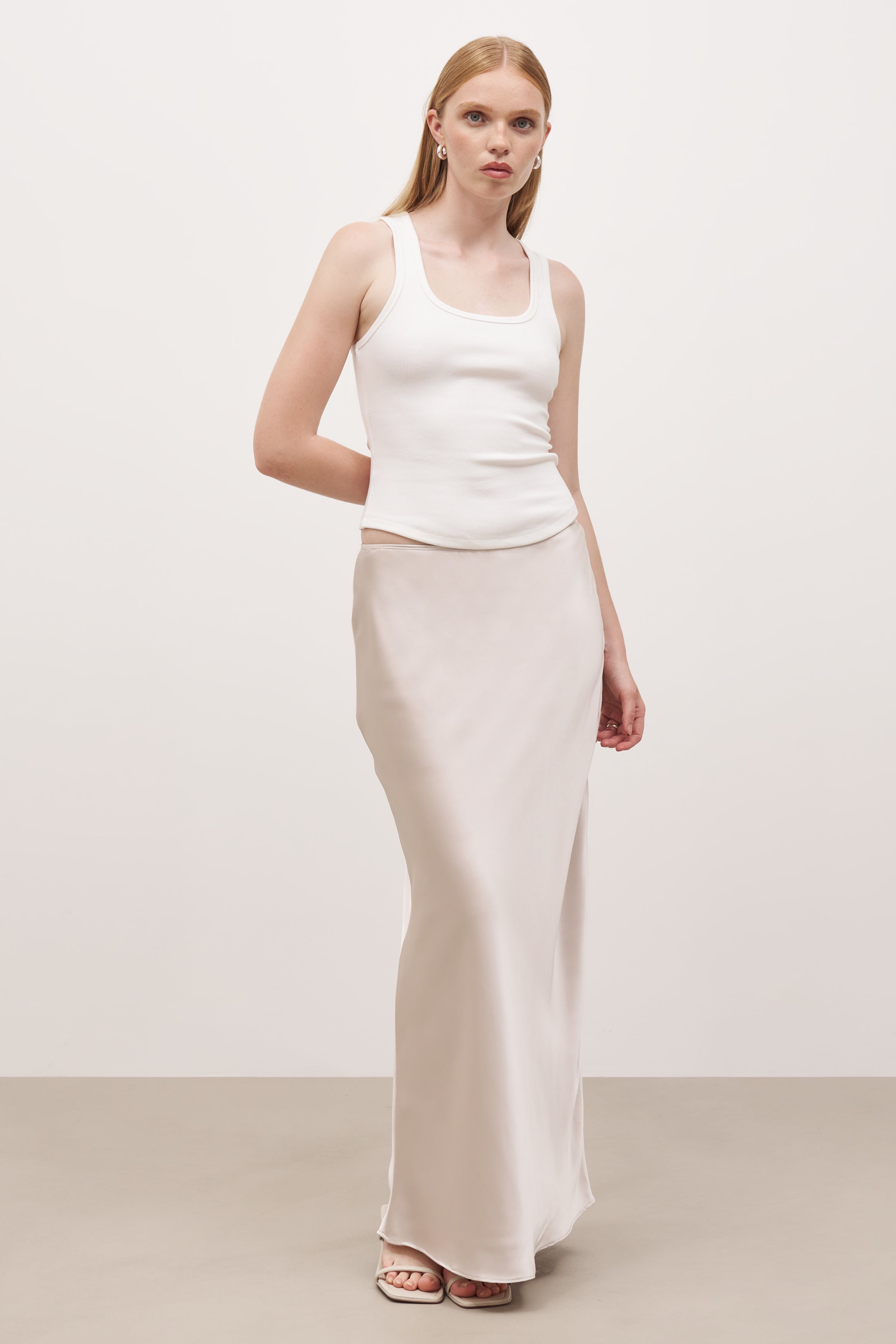 Satin Mid Rise Maxi Skirt - Champagne