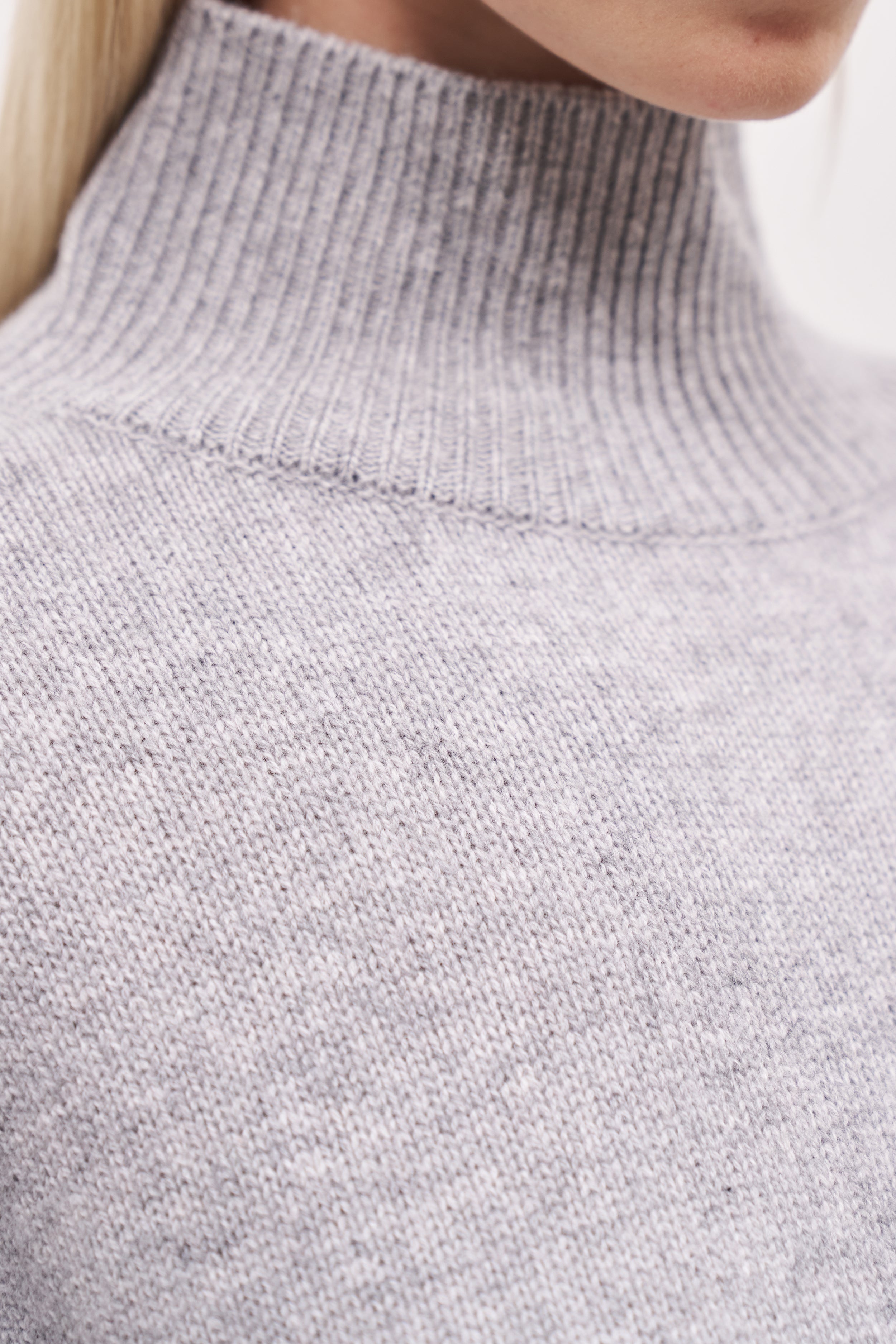 Relaxed High Neck Cashmere Blend Jumper - Grey Marl