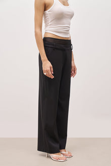 Double Waistband Relaxed Trousers - Black