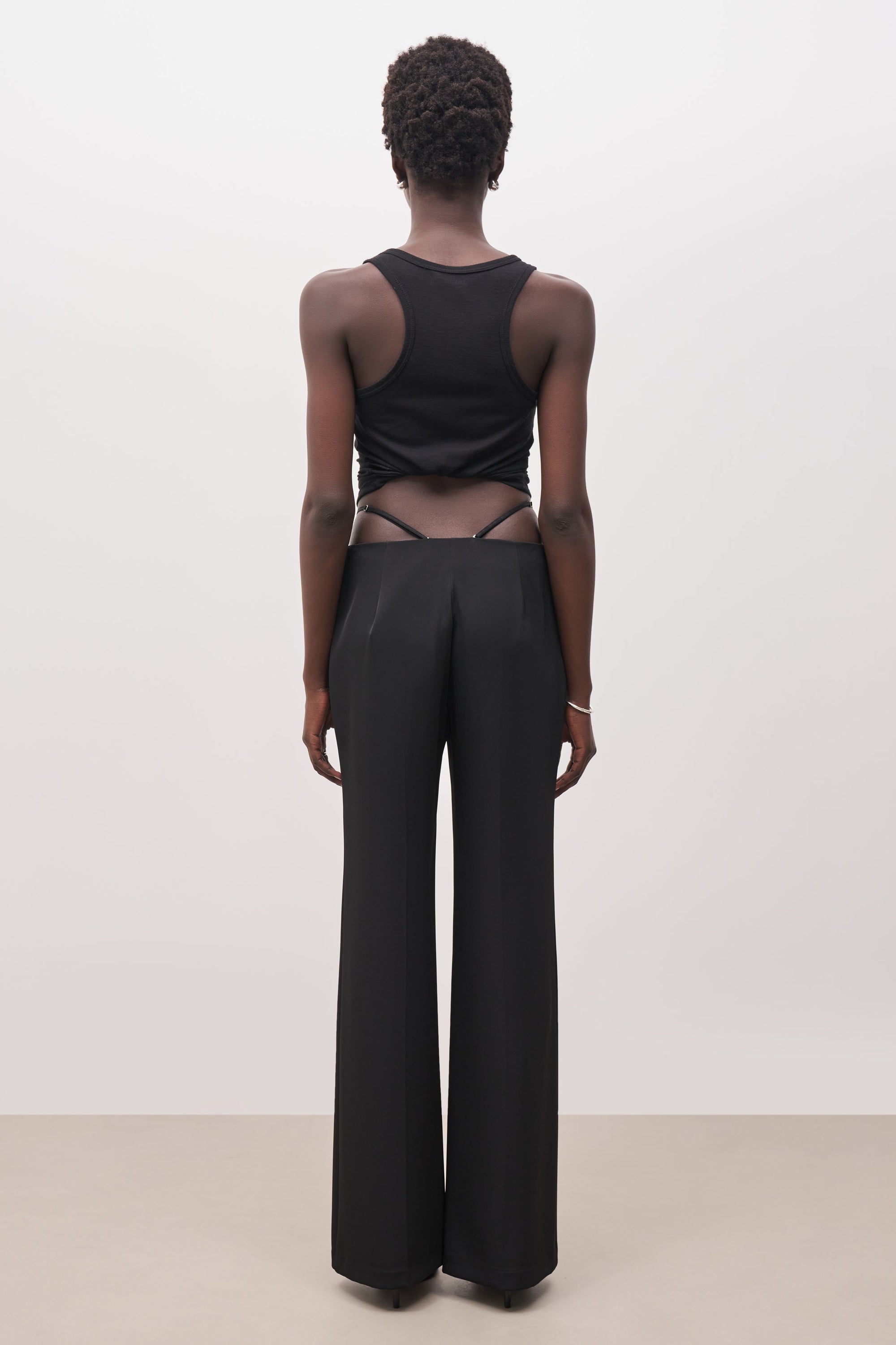 Tailored Mid Rise Trousers With Strap Detail - Black