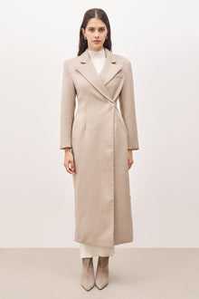 Asymmetric Tailored Longline Coat - Stone