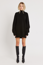 Soft Brushed High Neck Jumper Dress - Black