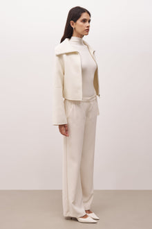 Double Faced Wool Cropped Jacket - Cream