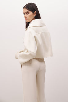 Double Faced Wool Cropped Jacket - Cream