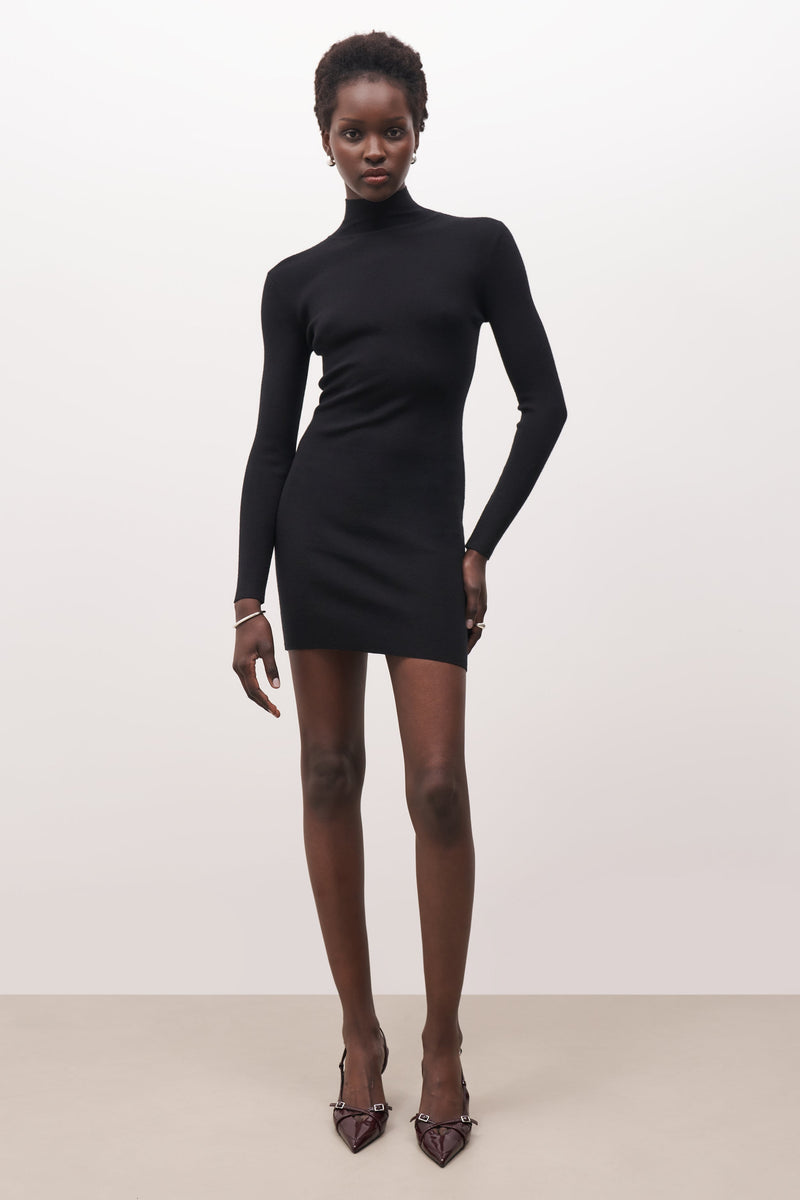 Fine Knit Mini Dress - Black