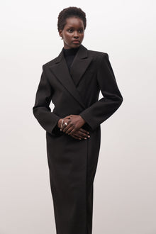 Asymmetric Tailored Longline Coat - Black