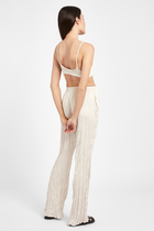 Satin Crinkle Wide Leg Trousers - Cream