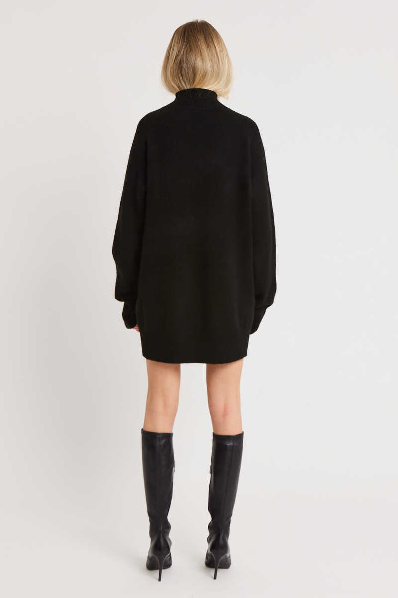 Soft Brushed High Neck Jumper Dress - Black