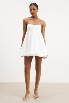 Cotton Puff Ball Mini Dress - White