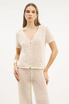 Crochet Knit Button Up Top - Cream