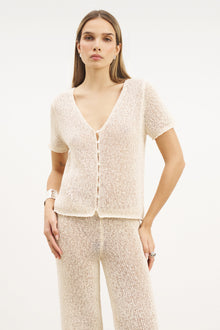 Crochet Knit Button Up Top - Cream