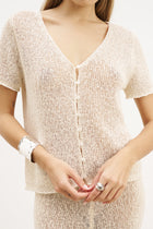 Crochet Knit Button Up Top - Cream