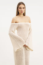 Crochet Knit Off Shoulder Maxi Dress - Cream