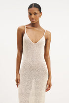 Crochet Knit Plunging Cami Maxi Dress - Cream