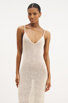 Crochet Knit Plunging Cami Maxi Dress - Cream