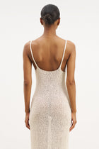 Crochet Knit Plunging Cami Maxi Dress - Cream