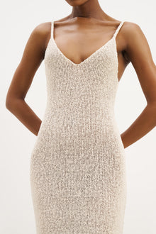 Crochet Knit Plunging Cami Maxi Dress - Cream