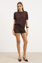 Crochet Knit Mini Shorts - Carob