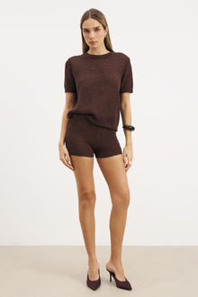 Crochet Knit Mini Shorts - Carob