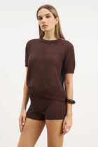 Crochet Knit Relaxed T Shirt - Carob