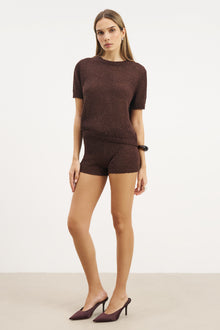 Crochet Knit Mini Shorts - Carob