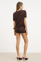 Crochet Knit Mini Shorts - Carob